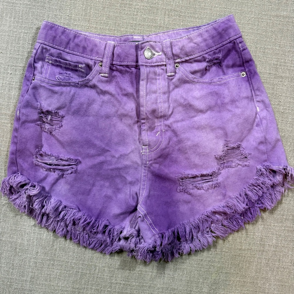 Wild Fable Purple Ombre High Rise Distressed Denim‎ Shorts Size 4 Frayed Hem Y2K